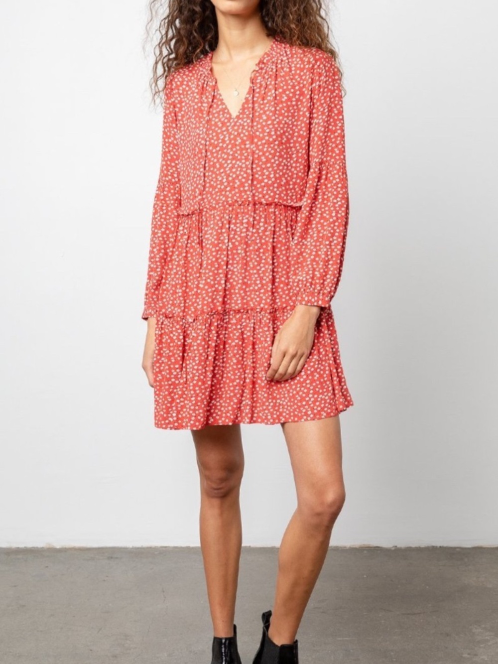 RAILS Everly Carmine Daisies Long Sleeve Dress Size Small Red